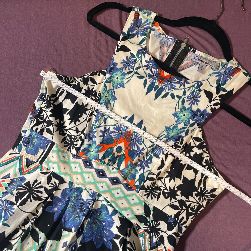 Rwish Fit and Flare Floral Geometric Dress with blues/orange - Size Small - Picture 6 of 8